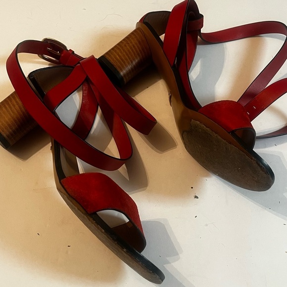 Gucci Authentic 7 US 37 EU Red Orange Leather GG Marmont Sandals Shoes Heels - Picture 6 of 14